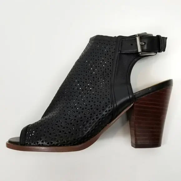 Sam Edelman Henri Vegan Leather Perforated Peep Toe Stacked Heel Size 7 - Picture 3 of 12